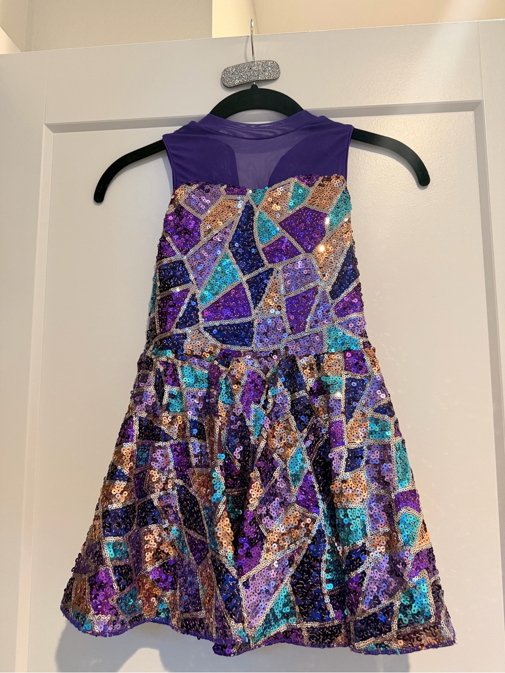 Girls Purple Sequin Mosaic Party Dance Costume Dress